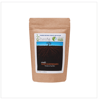 PureAg Simply Rootamendary biological soil inoculant — 8 oz pouch with Trichoderma and beneficial bacteria.